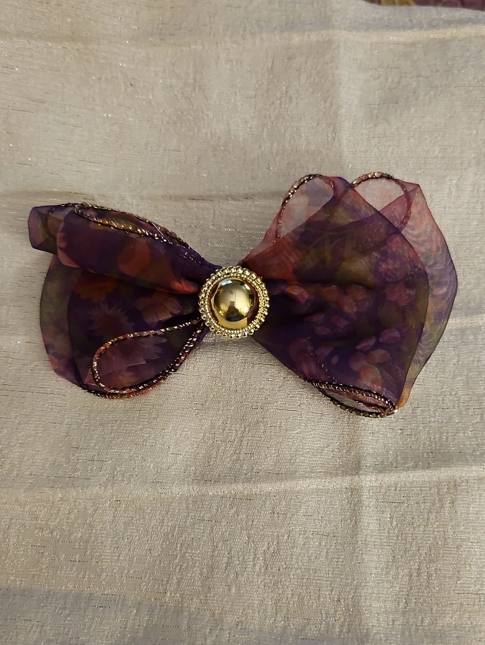 Vintage Purple Floral Sheer Bow Hair Barrette